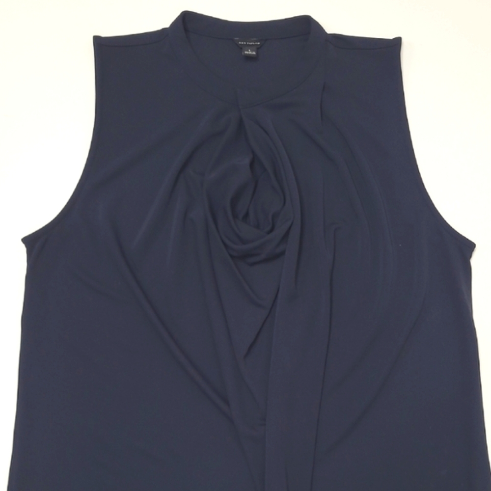 Ann Taylor Drape Neck Blouse Asymmetrical Sleeveless Mock Collar Rayon Tank Top